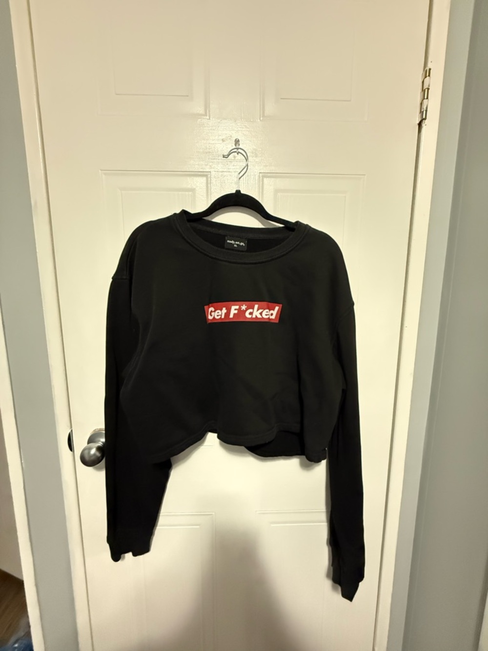 Black Cropped Sweatshirt with Red Graphic